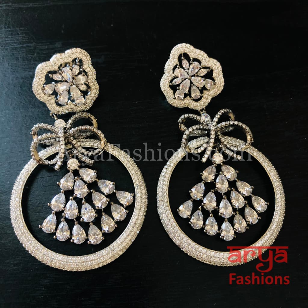 Mint Green CZ Cocktail Earrings in Victorian Finish / Silver Cubic Zirconia
