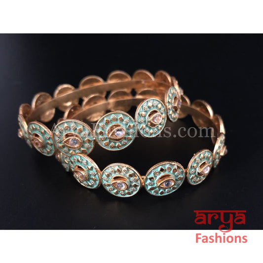 Mint Green Meenakari Kundan Bangles Size 2.4