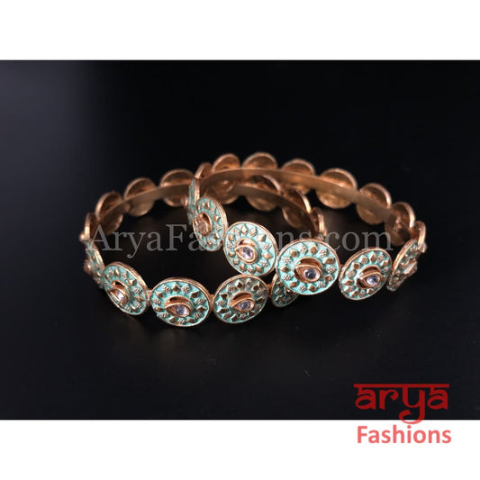 Mint Green Meenakari Kundan Bangles Size 2.4