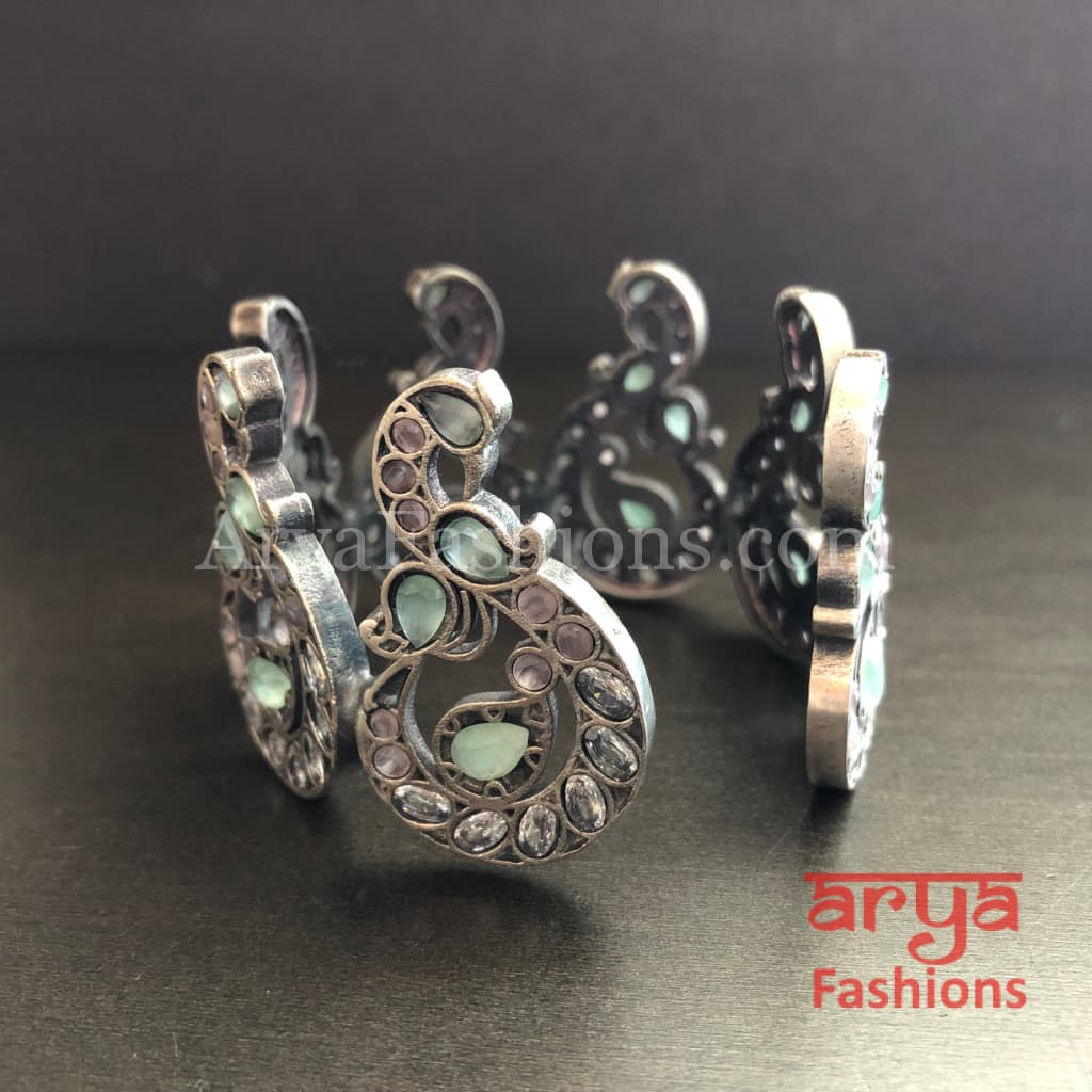 Mint Green Openable Cuff Bracelet/ Oxidized Silver Ethnic Indian Tribal Bracelet