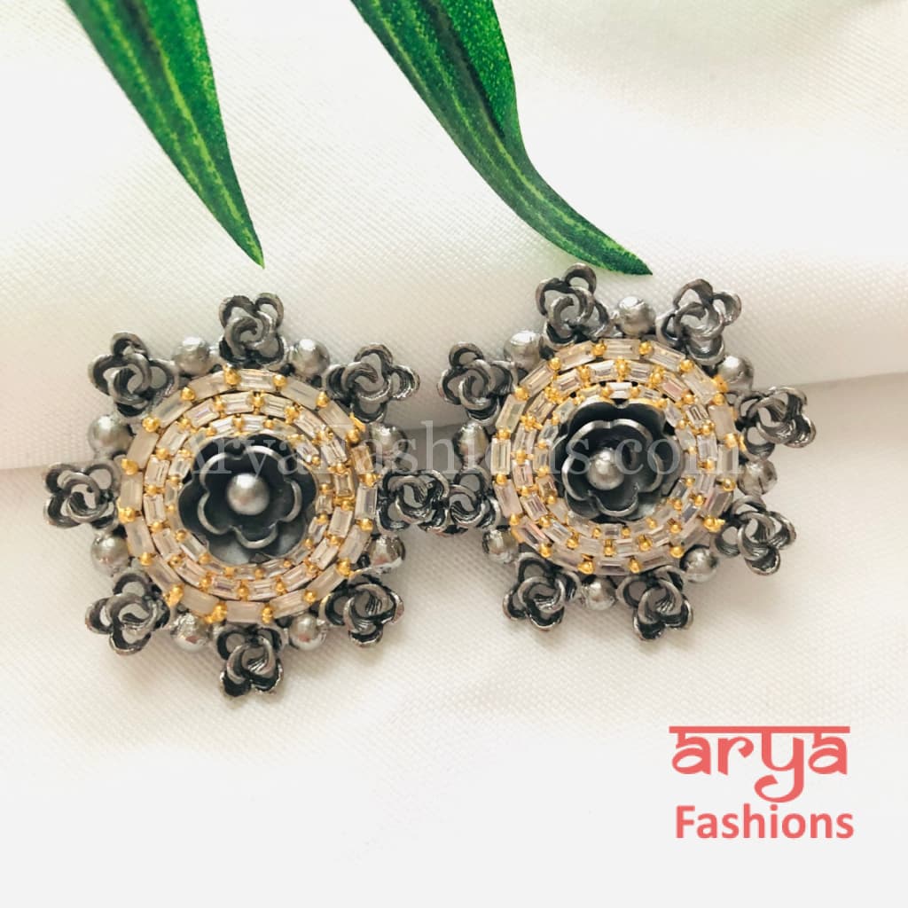 Mirraw Fusion Studs with CZ Crystals/Trendy Party Earrings