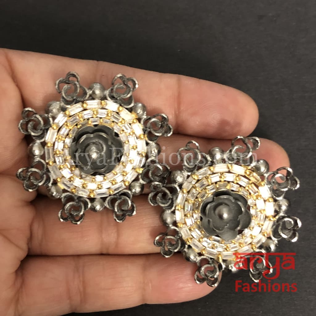 Mirraw Fusion Studs with CZ Crystals/Trendy Party Earrings