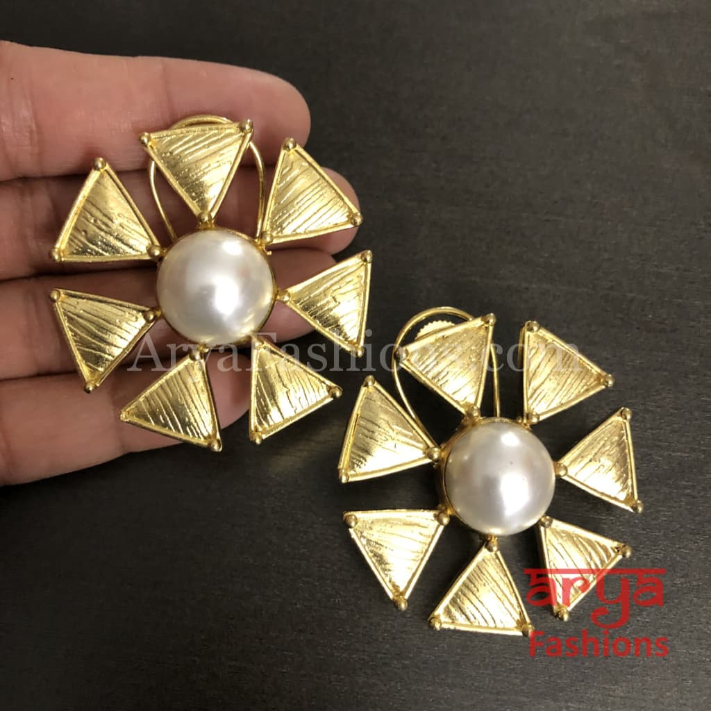 Misha Golden Flower Stud/ Stud Earrings/Mother of Pearl Earrings