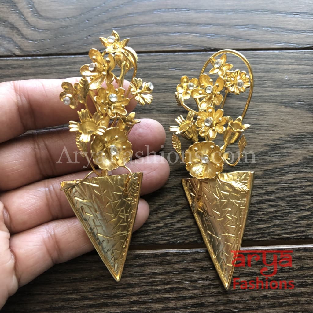 Misha Golden Long Fusion Earrings/ Chipped Flower Earrings
