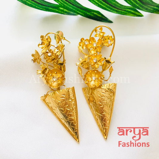 Misha Golden Long Fusion Earrings/ Chipped Flower Earrings
