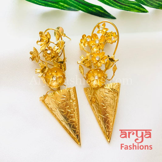 Misha Golden Long Fusion Earrings/ Chipped Flower Earrings