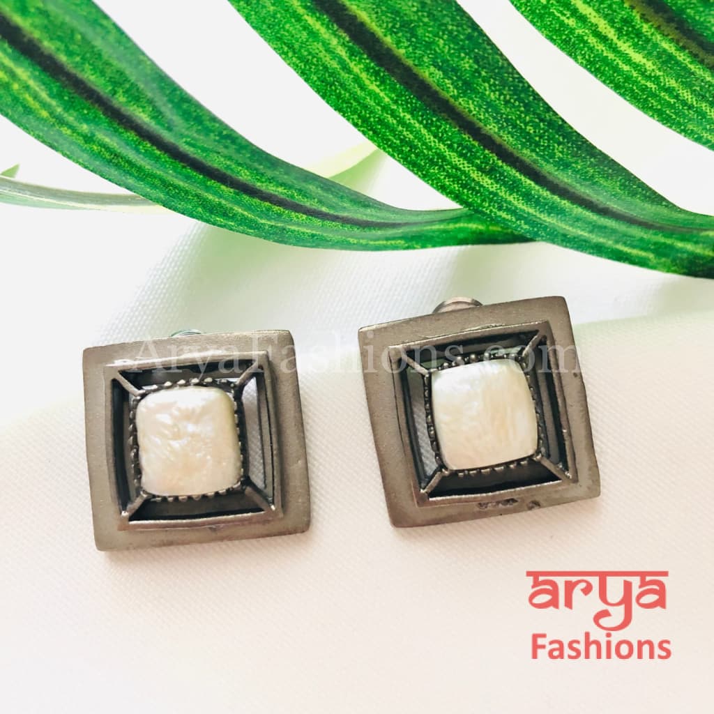 Misha Mother of Pearl Fusion Square Studs