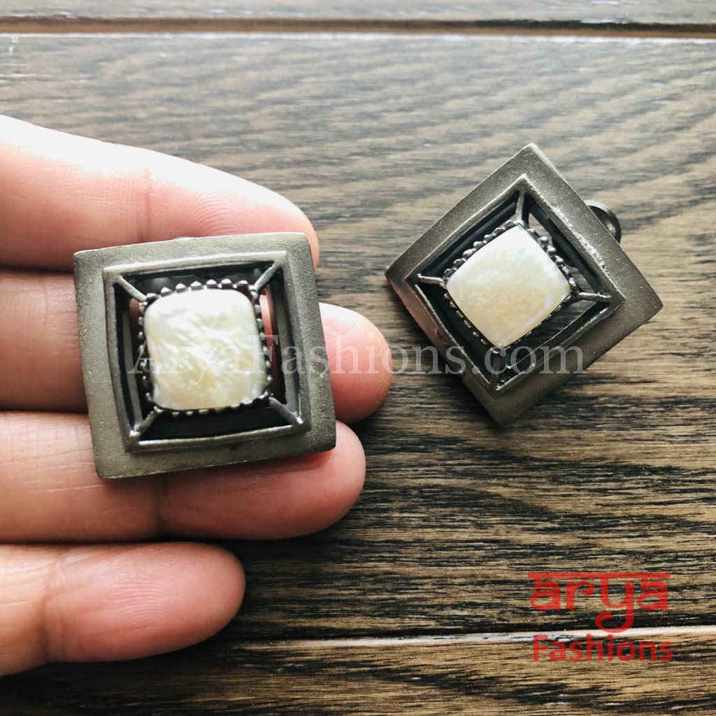Misha Mother of Pearl Fusion Square Studs
