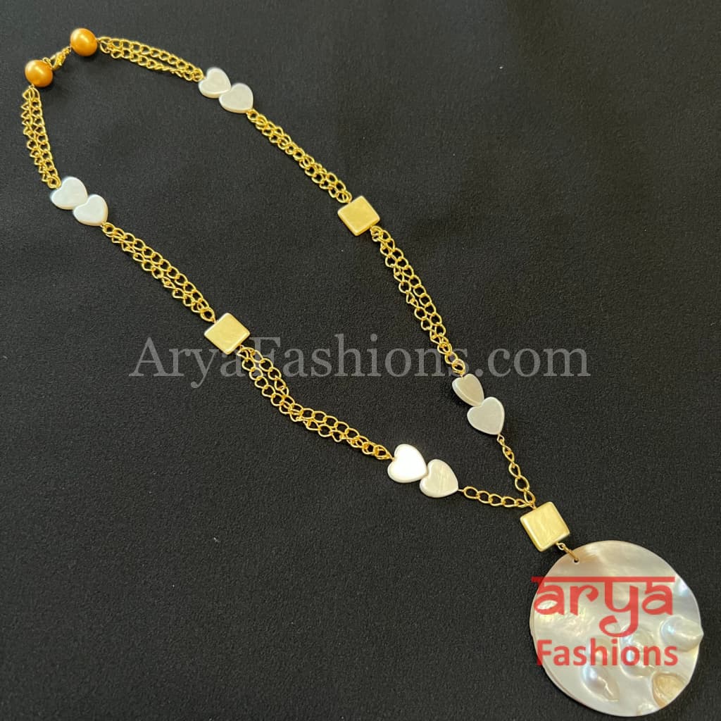 Mother of Pearl Pendant Golden Chain Necklace