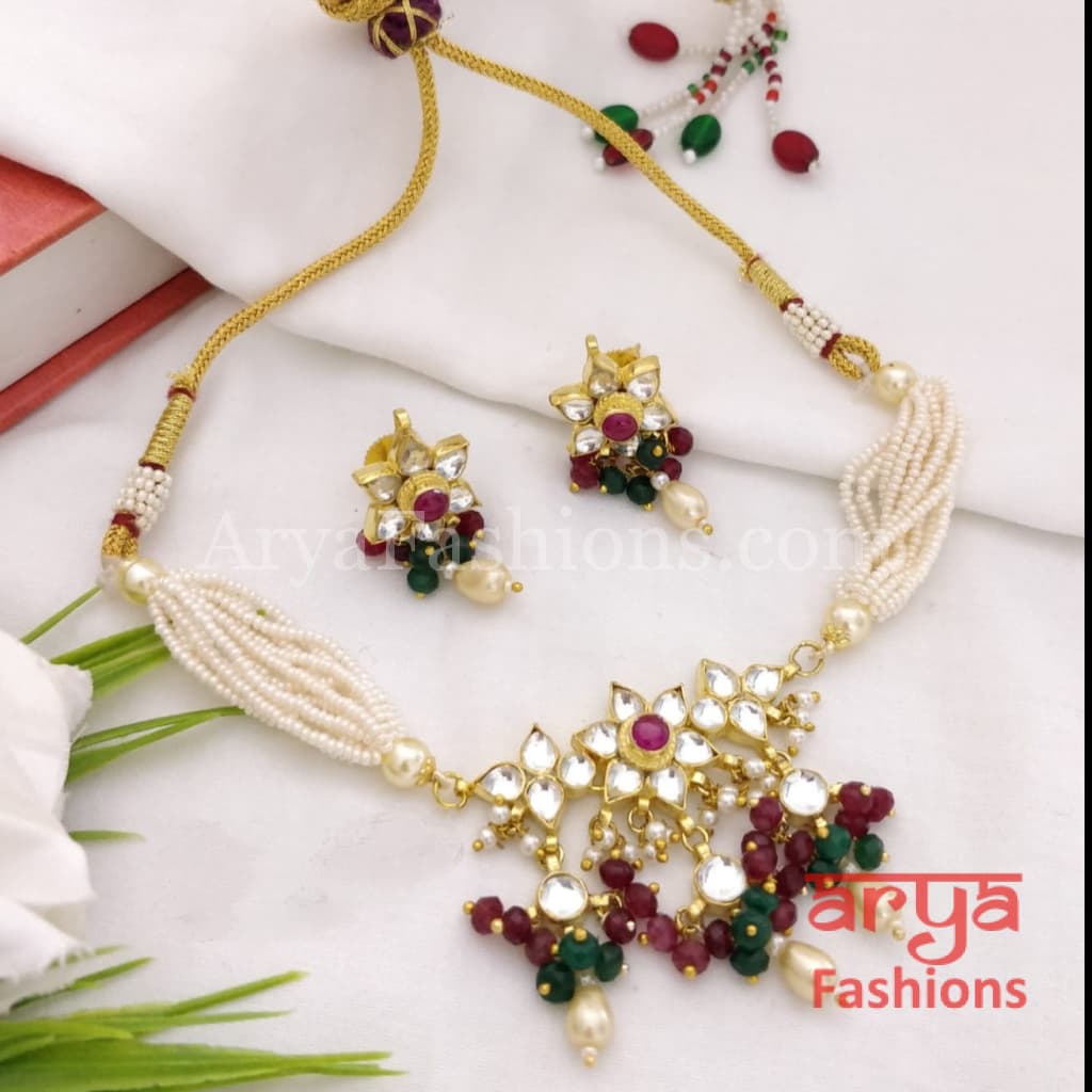 Multicolor Pacchi Kundan Choker with Pearl beads