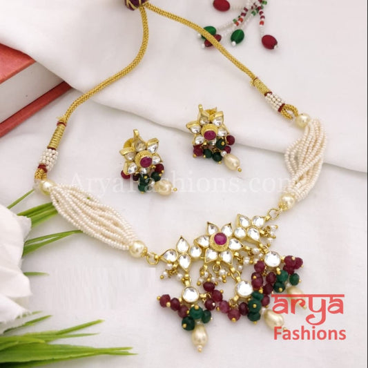 Multicolor Pacchi Kundan Choker with Pearl beads