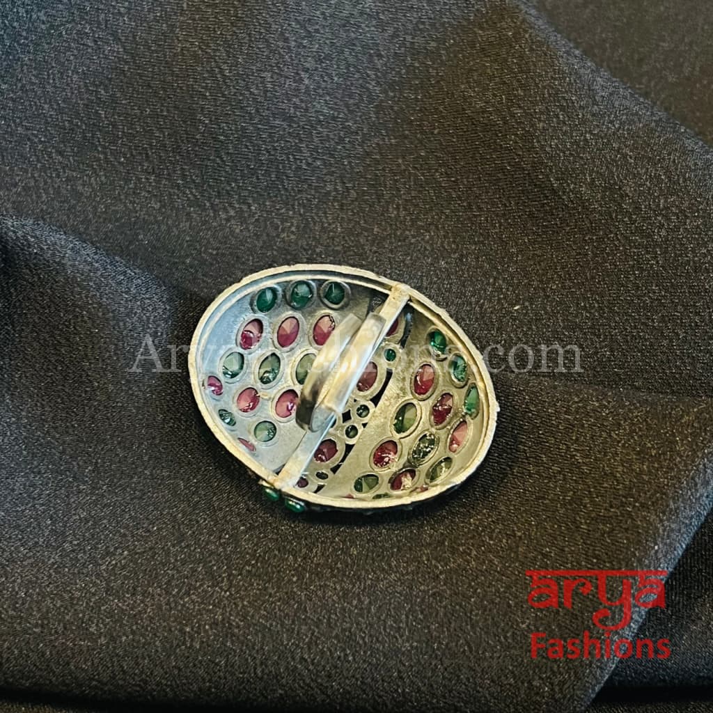 Multicolor Silver Oxidized Designer Bulb Ring
