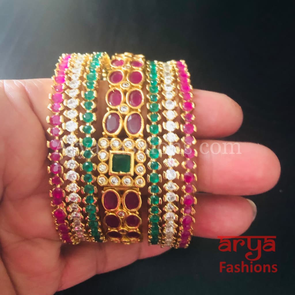 Multicolor Stone Bridal Bangles Set