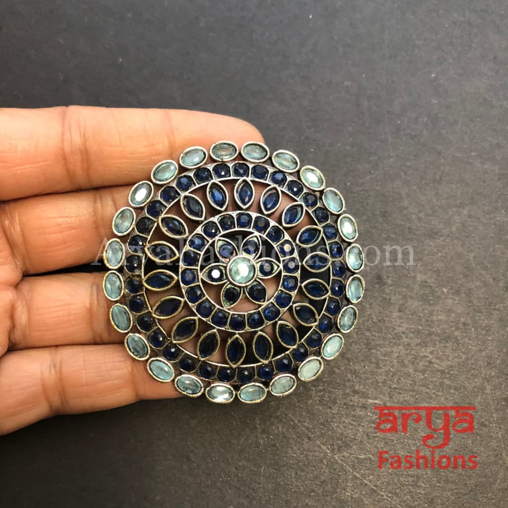 Multicolor Stone Statement Ring/ Oxidized Silver Ethnic Adjustable Ring