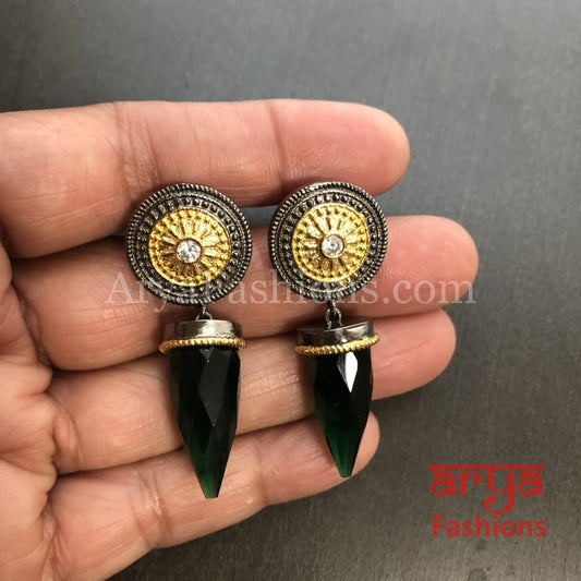 Naila Golden Green Blue Stud Earrings