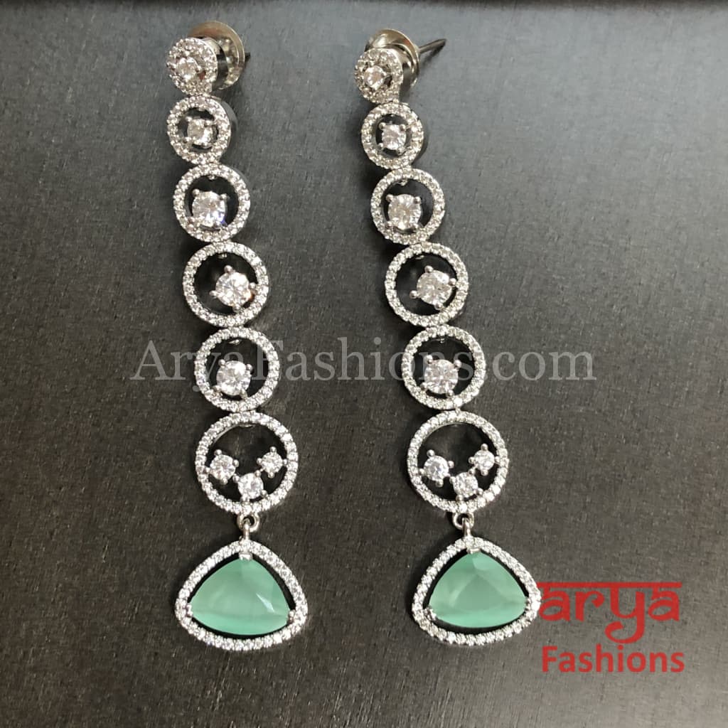 Naila Mint Green/Pink Silver CZ Chandelier Earrings