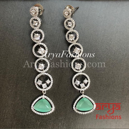 Naila Mint Green/Pink Silver CZ Chandelier Earrings