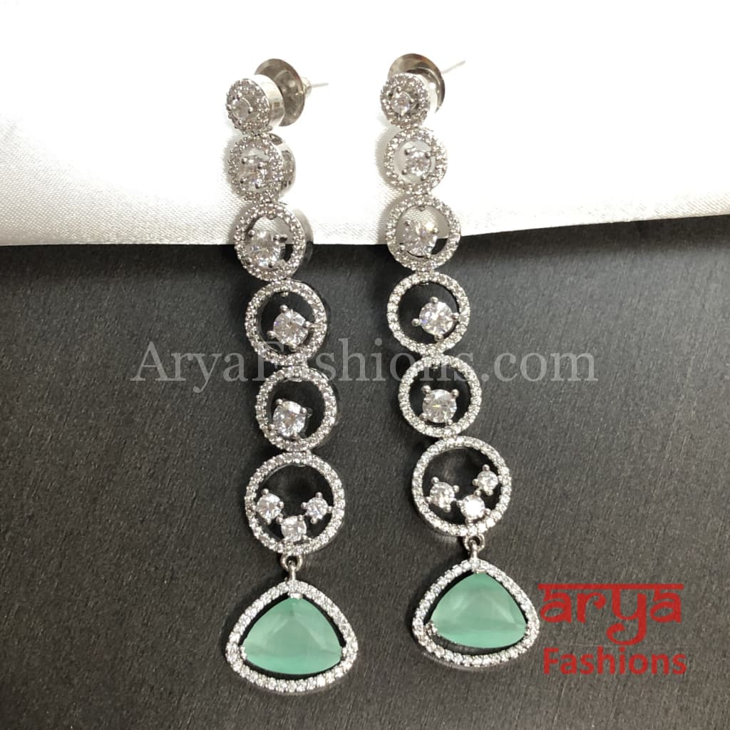 Naila Mint Green/Pink Silver CZ Chandelier Earrings