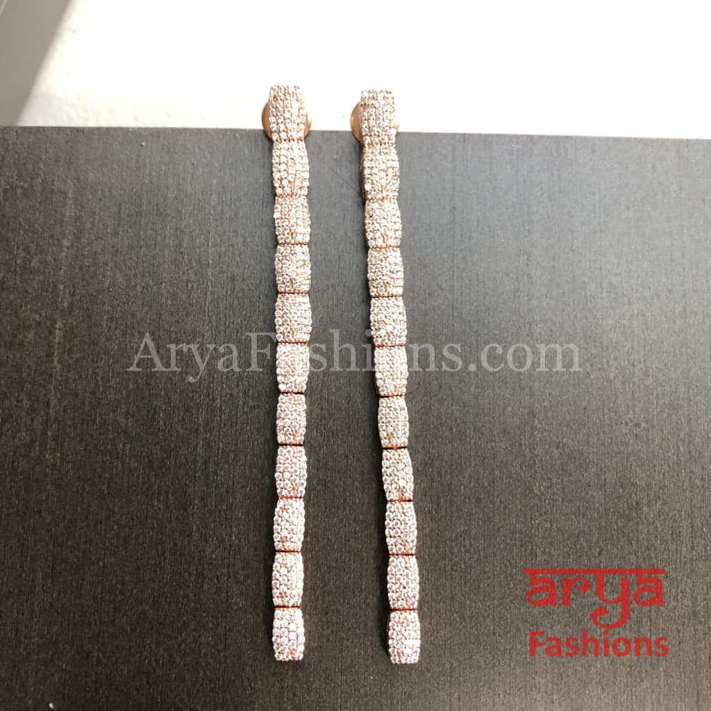 Naila Rose Gold Long Cubic Zirconia Party Earrings