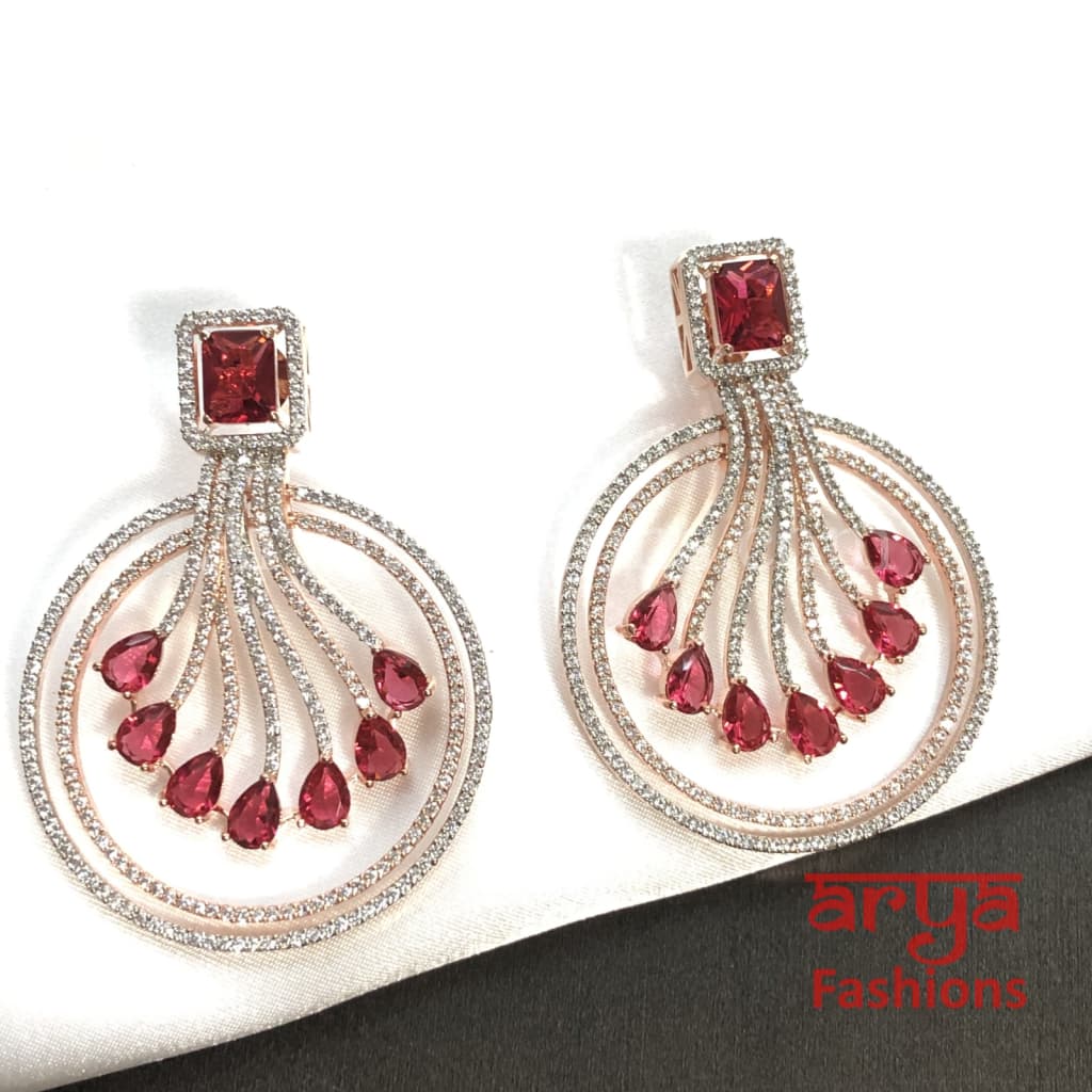 Naila Ruby Pink/Blue Rose Gold CZ Earrings