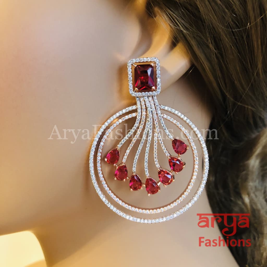 Naila Ruby Pink/Blue Rose Gold CZ Earrings