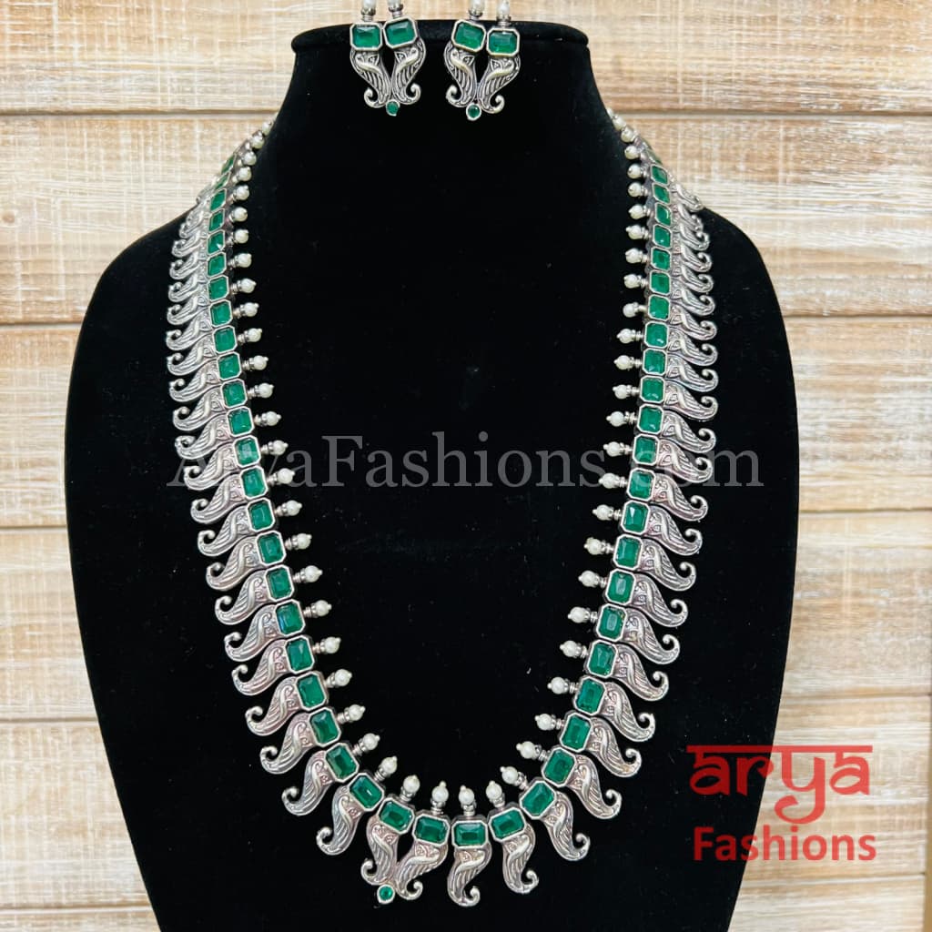 Naina Oxidized Silver Gemstone Haram Necklace