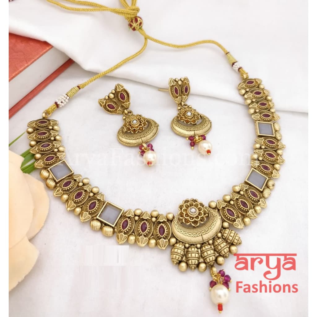 Naina Rajwadi Antique Kundan Necklace with Colorful beads