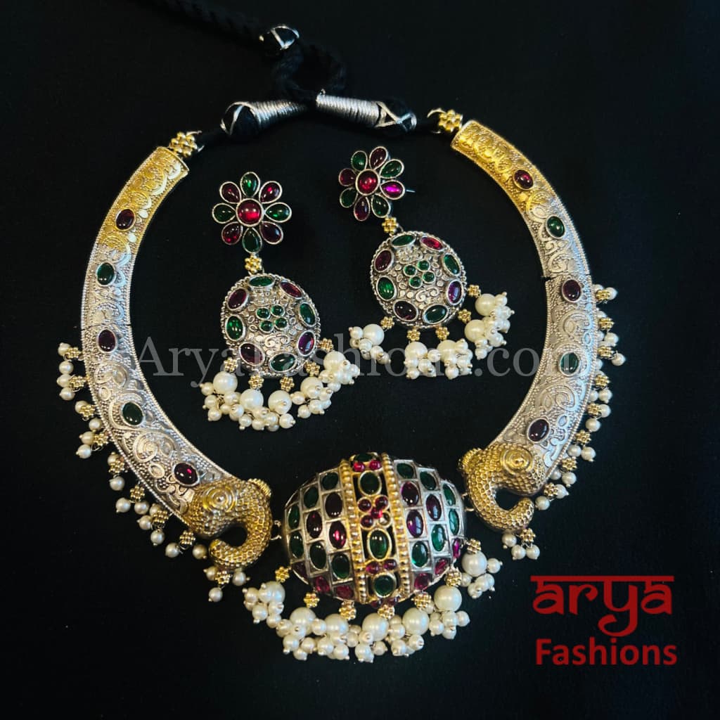 Namisha Dual Tone Designer Oxidized Silver Necklace