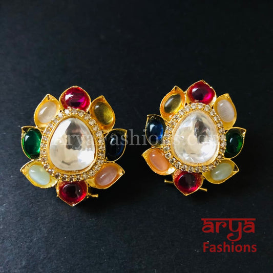 Navratan Kundan Studs with Colored