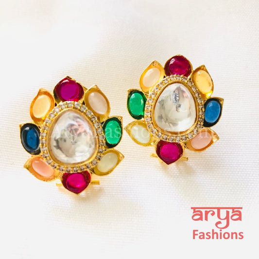 Navratan Kundan Studs with Colored