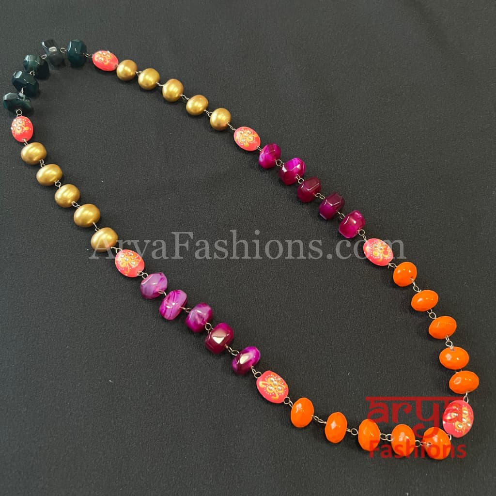 Noori Pink Beads Golden Pearls Indian Necklace