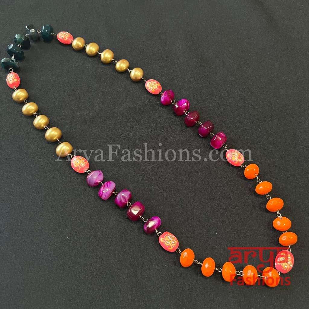 Noori Pink Beads Golden Pearls Indian Necklace