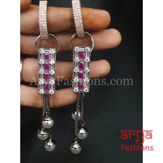Numi Ruby Pink Rose Gold Cubic Zirconia Trendy Fashion Earrings
