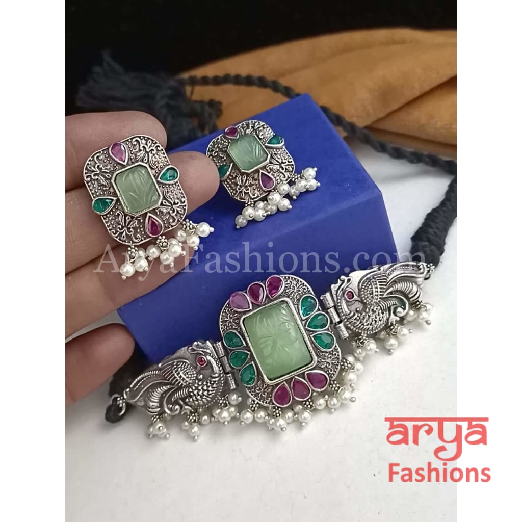 Oxidized Silver Ethnic Choker Necklace/Tribal/Indian/Bollywood Necklace