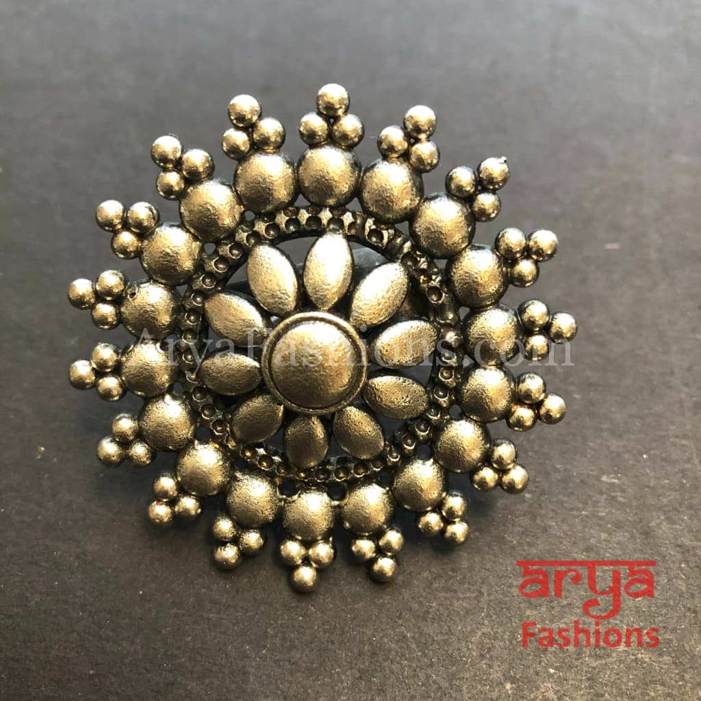Oxidized Silver Flower Ring/ Trendy Statement Ring / German