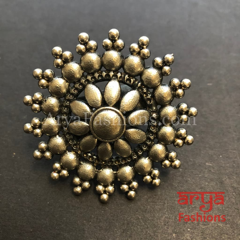 Oxidized Silver Flower Ring/ Trendy Statement Ring / German