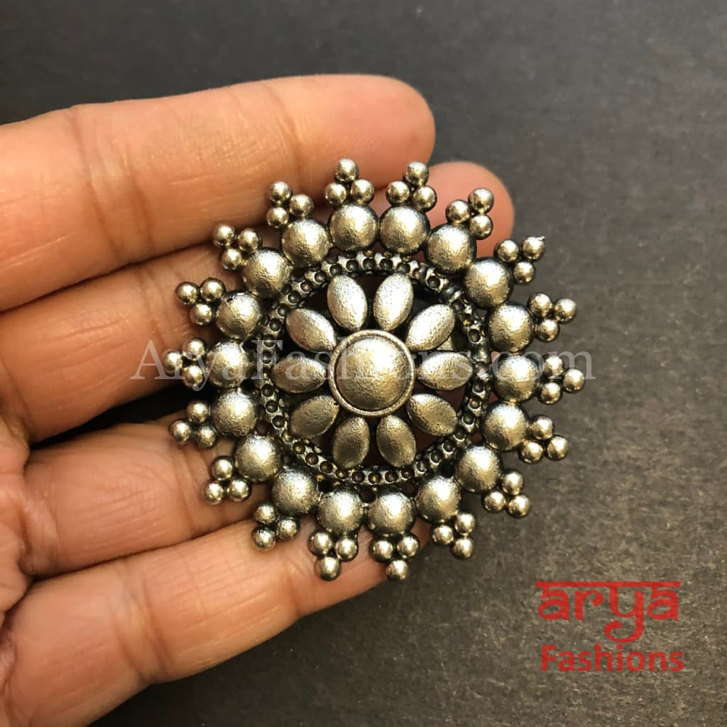 Oxidized Silver Flower Ring/ Trendy Statement Ring / German
