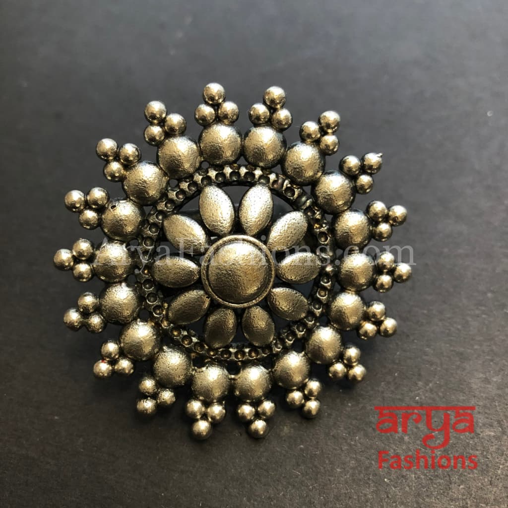 Oxidized Silver Flower Ring/ Trendy Statement Ring / German