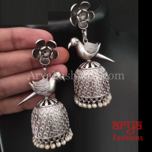 Oxidized Silver Tribal Earrings/Ethnic Jhumka/German Jhumka/Bird Jhumka