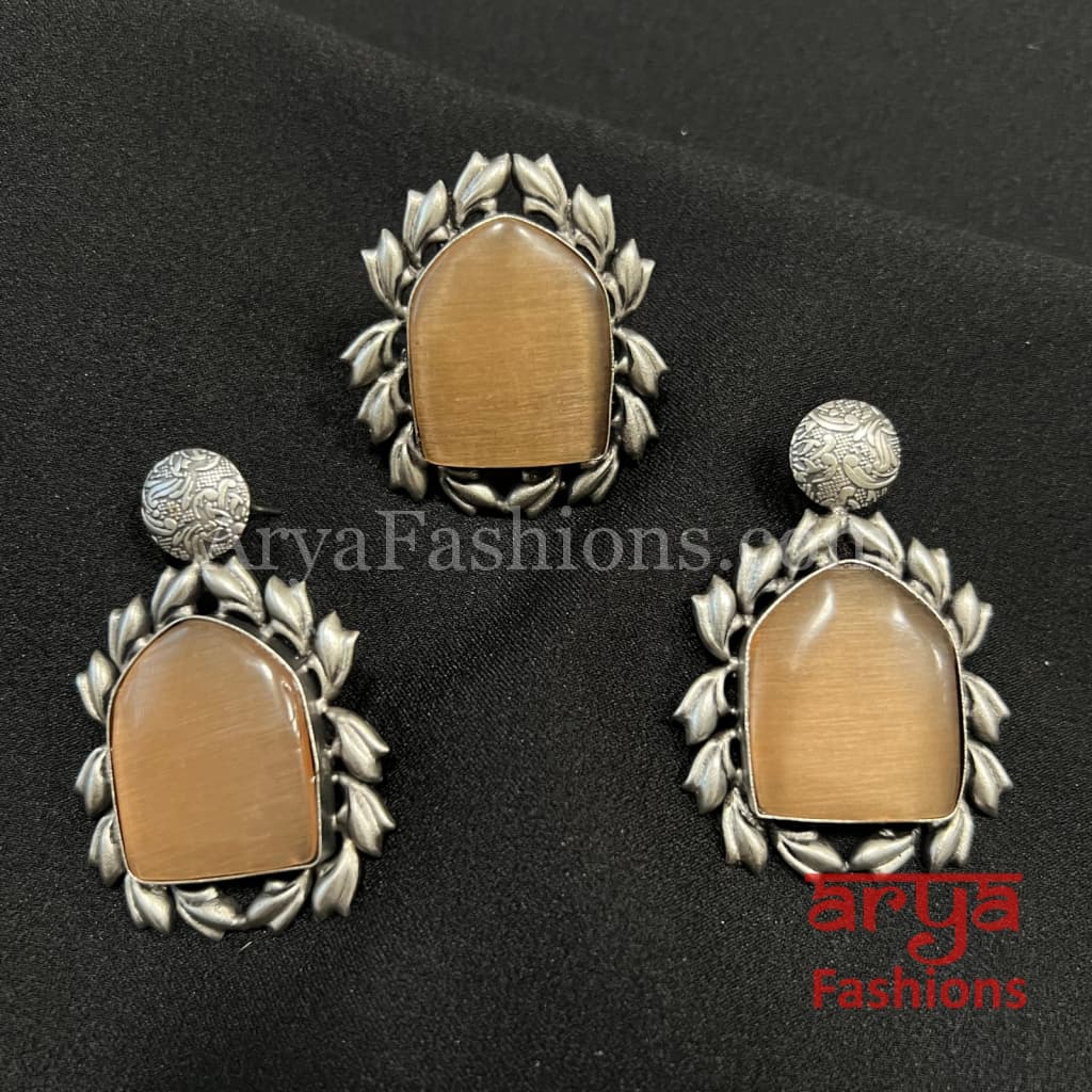 Oxidized Silver Tribal Studs with Ring Combo
