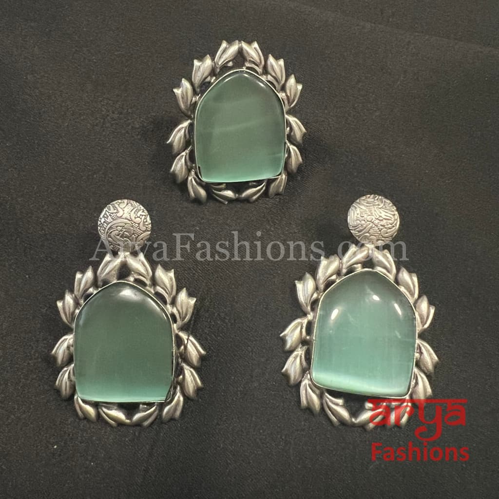 Oxidized Silver Tribal Studs with Ring Combo