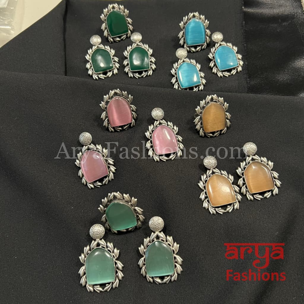 Oxidized Silver Tribal Studs with Ring Combo