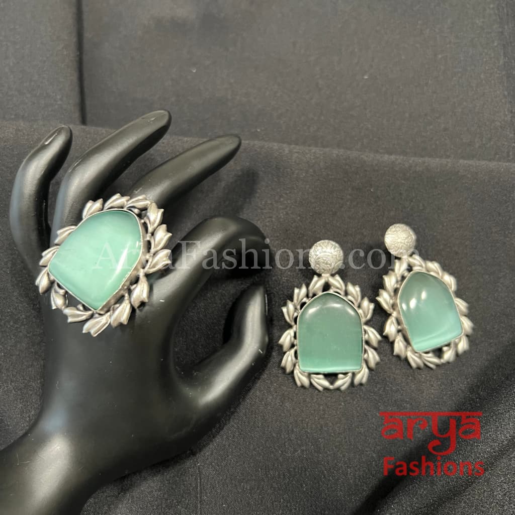Oxidized Silver Tribal Studs with Ring Combo
