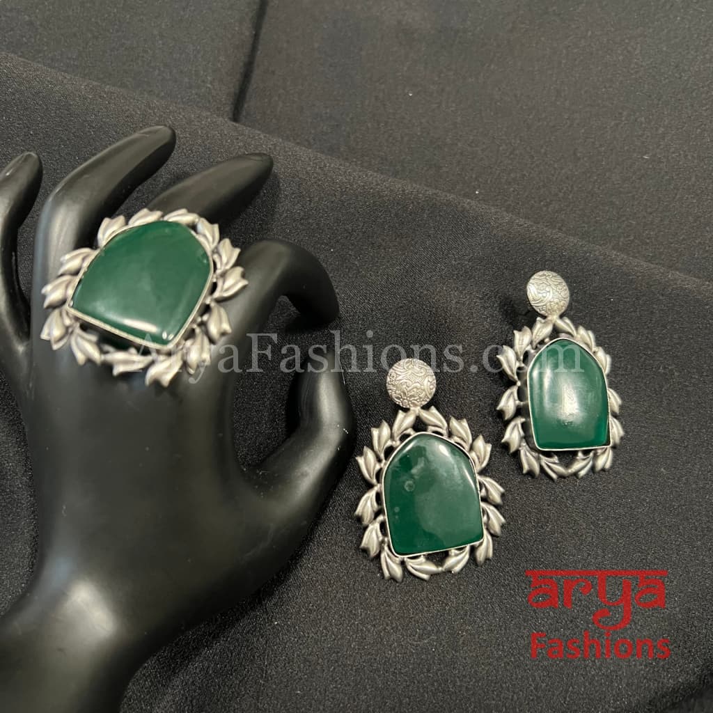 Oxidized Silver Tribal Studs with Ring Combo
