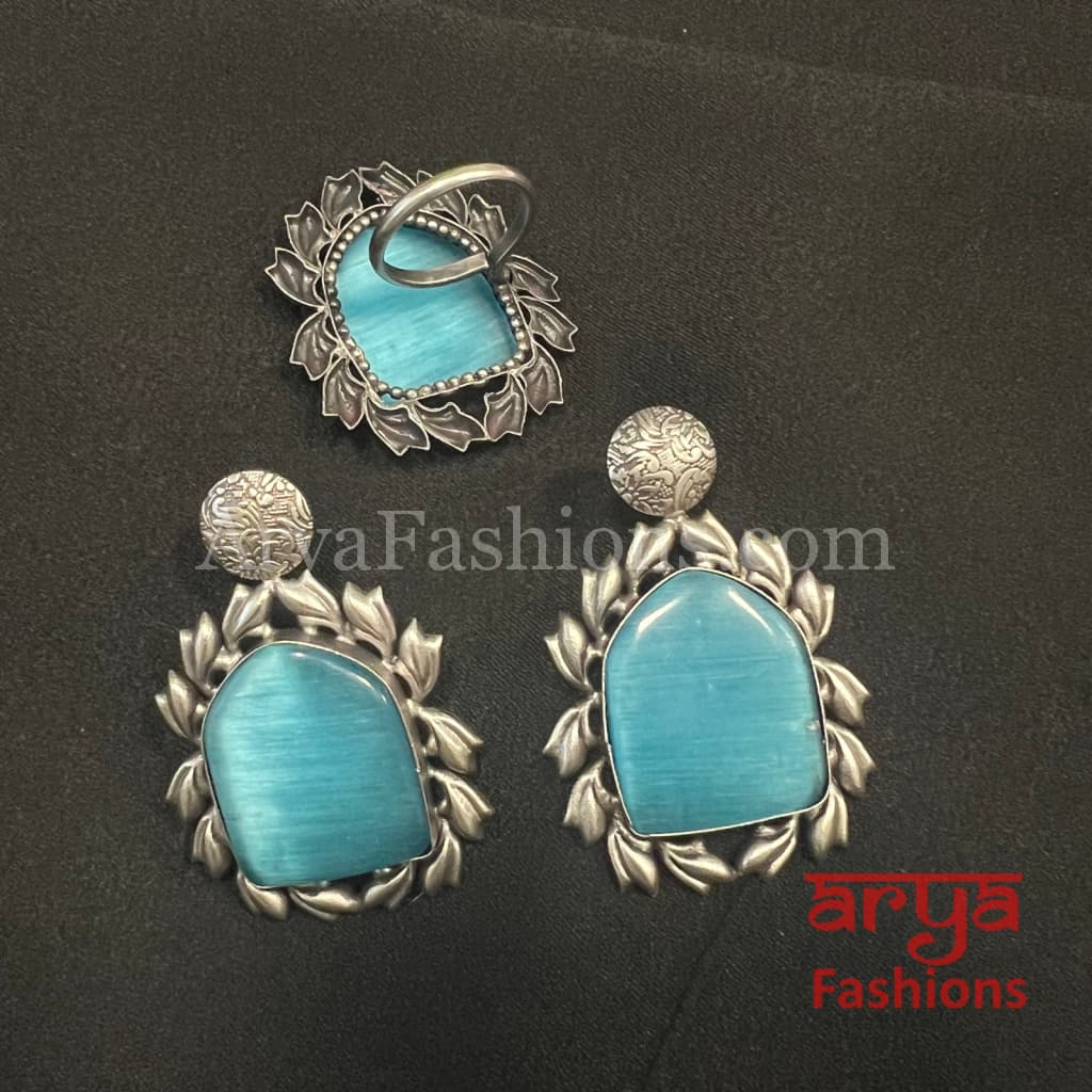 Oxidized Silver Tribal Studs with Ring Combo