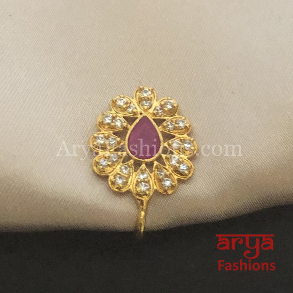 Pacchi Kundan Nose Clip/ CZ non piercing nose ring/ Bridal Nosepin