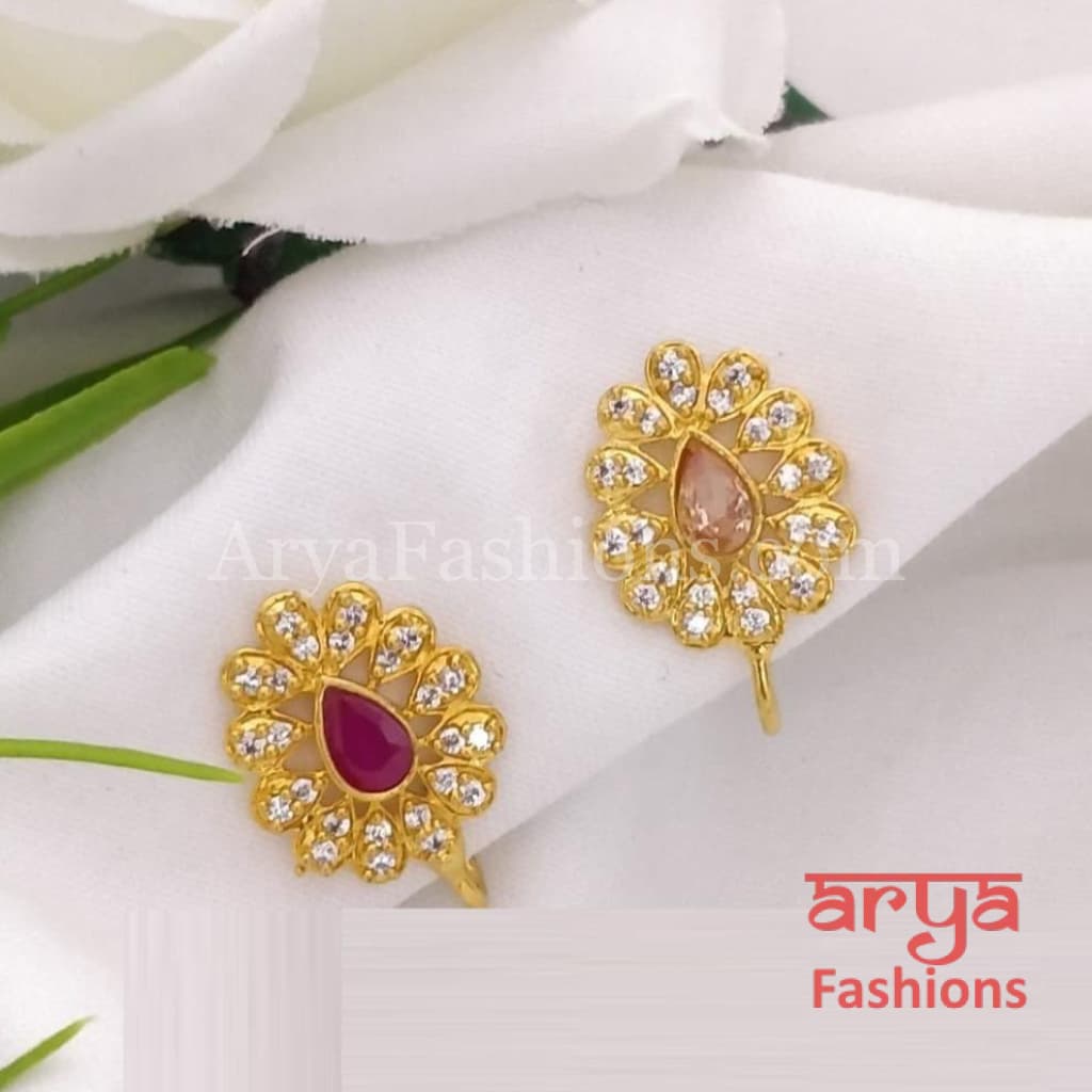 Pacchi Kundan Nose Clip/ CZ non piercing nose ring/ Bridal Nosepin