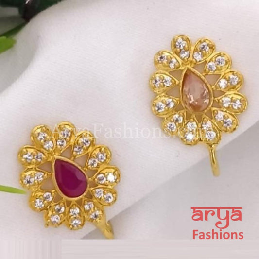 Pacchi Kundan Nose Clip/ CZ non piercing nose ring/ Bridal Nosepin