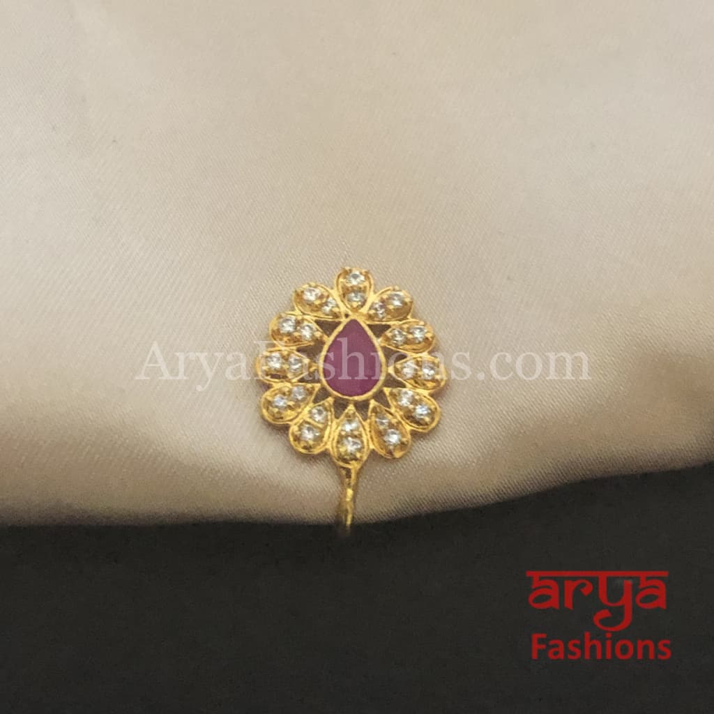 Pacchi Kundan Nose Clip/ CZ non piercing nose ring/ Bridal Nosepin