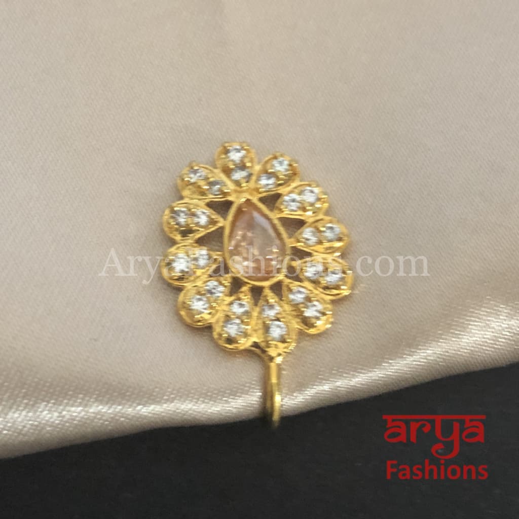 Pacchi Kundan Nose Clip/ CZ non piercing nose ring/ Bridal Nosepin